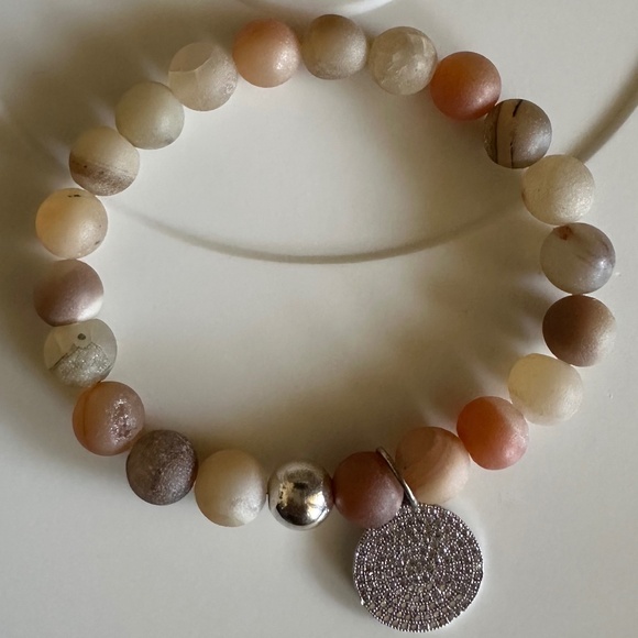 8mm Matte Druzy Stretch Bracelet with Pave Circle Charm & Sterling Silver Spacer - Picture 5 of 7